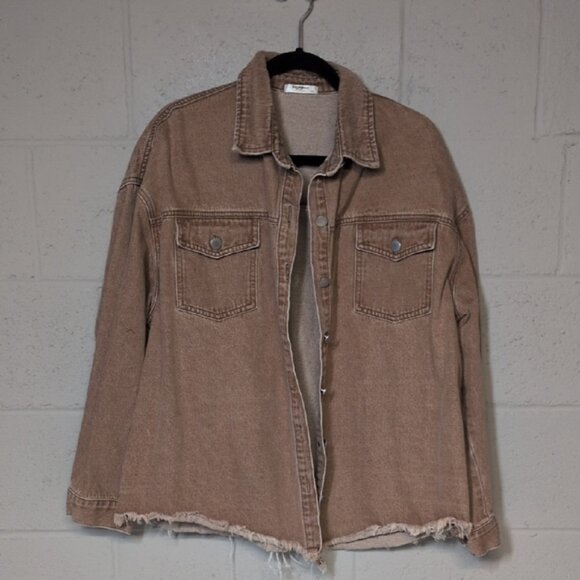 Women's Light Brown Fringe Hem Denim Jean Jacket Size XXL, runs like L/XL - Picture 2 of 6